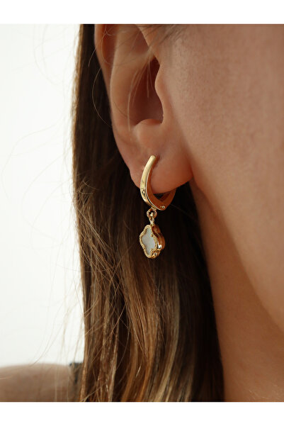 DİAMİNE PIRLANTA 14 Ayar Altın Beyaz Taşlı Yonca Küpe