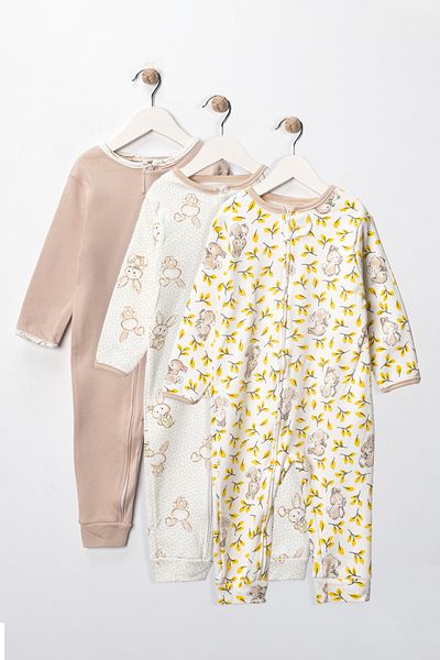ENİA BABY Baby Girl Printed Cotton Cuffed 3-Piece Jumpsuit Set Colorful Patterned 9-12-18 Months Baby Outfit