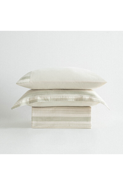 Ecocotton İkra Battal Boy Nevresim Takımı %100 Organik Pamuk Dokuma Krem-Yeşi...