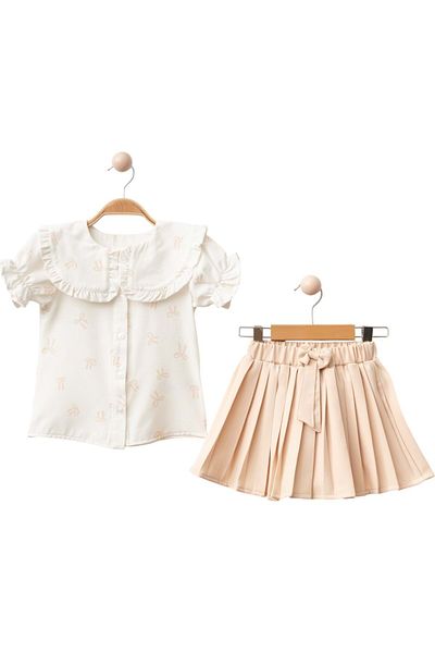 Babexi Flowered Shirt Skirt Set Salmon