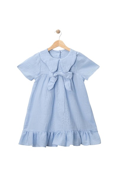 Babexi Muslin Cotton Bow Dress Blue