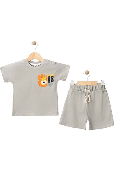 Babexi Lion Roar Printed Tshirt Shorts Suit Gray