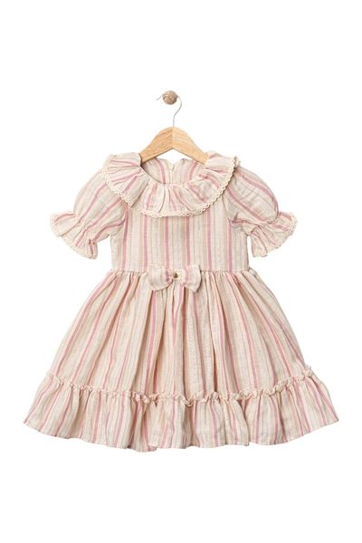 Babexi Muslin Striped Bow Dress Pink