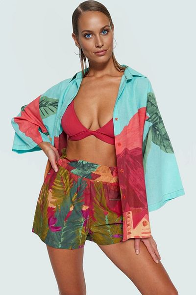PayBuy Landscape Patterned Cotton Shirt Shorts Beach Set Casual Summer Combination Distinguished Material Modern Style