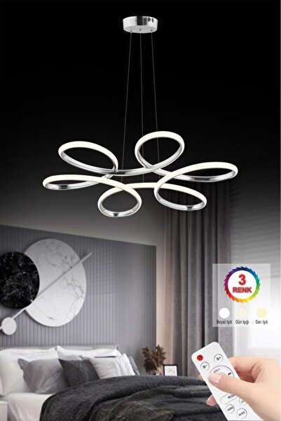 İstanbul Avize İstanbul Avize Megie Gümüş Kumandalı 3 Renk Led Lüx Modern Ledli Avize