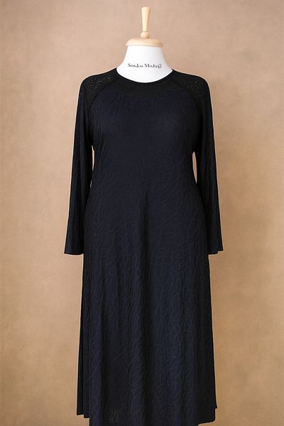 HESNA Μπλε Navy Plus Size Μοτίβο Άνετο Μητρικό Φόρεμα με Πέτο