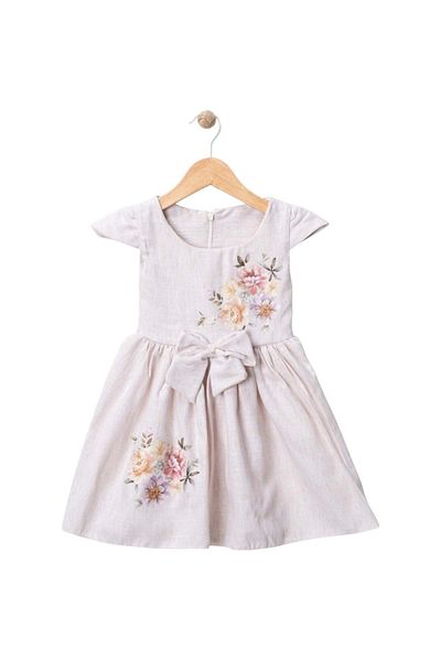 Babexi Printed Linen Dress Beige