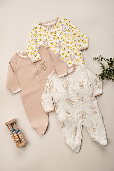 ENİA BABY Baby Girl Printed Cotton Booties 3-Piece Jumpsuit Colorful Patterned Newborn Baby Outfit