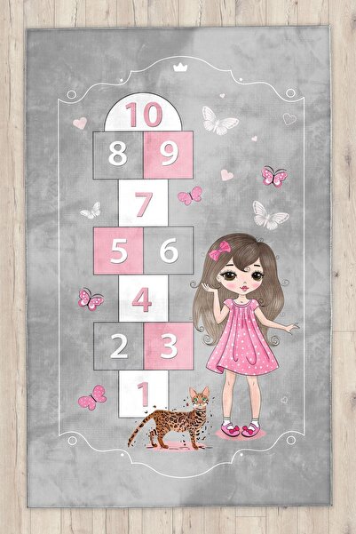 Bebişim Halı Prenses Kız Seksek Kelebekli Bambu Çocuk Odası Halısı