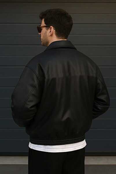 Delpino Oversize Black Leather Jacket