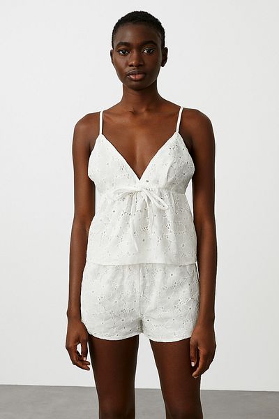 Noi Belis White Floral Pattern Blouse Shorts Summer Set Ss25Au0003