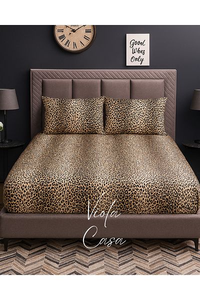 Violacasa Double Cotton Leopard Fitted Sheet Set 160x200