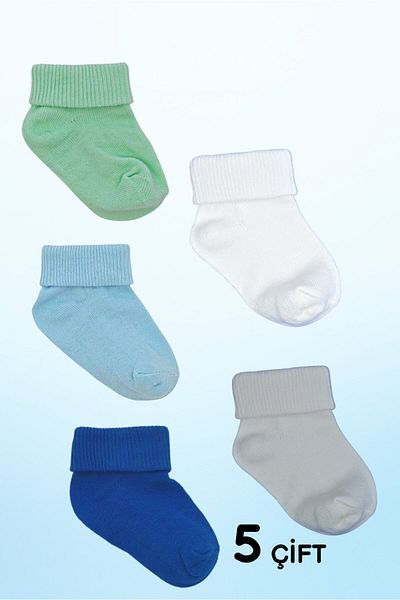 Akface Ocean Organic Cotton 5 Pairs Blue Boys Newborn and Colorful Baby Socks 0-2 Years