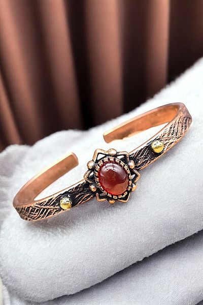 NBS Beautiful Naturel Stones Copper Bracelet (Pure) Adjustable Agate Stone Antique Unique Design (Evil Eye)