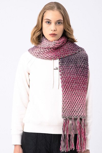 Nordbron Women's Fuchsia Tasseled Scarf Knitwear Colorful Winter Flexible Soft Textured Acrylic Carin Block Patterned