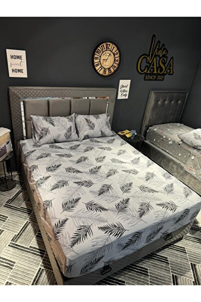 Violacasa Double Cotton Elastic Sheet Set 160x200 Extra Height 30 Cm Gray Feather