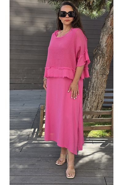 Park Moda Ιταλικό διχτυωτό φόρεμα 2 τεμαχίων με λεπτομέρεια με κρόσσια