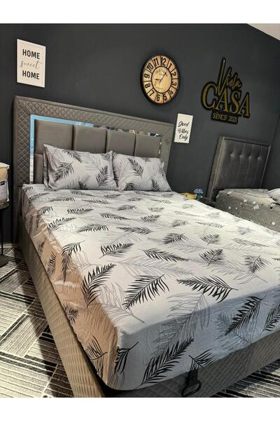 Violacasa Double Cotton Elastic Sheet Set 160x200 Extra Height 30 Cm Gray Feather