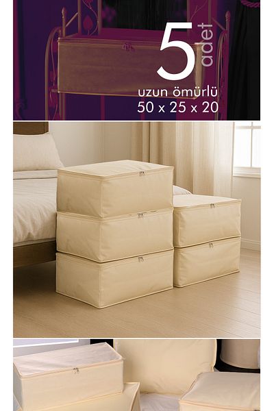 Vedsey Home Organizer Μεσαίου μεγέθους 50x25x20 cm Σετ 5 κουτιών αποθήκευσης και καναπέ-κρεβάτι - Organizer ρούχων, κρέμα αποθήκευσης