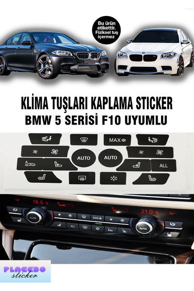 PLACEBO Bmw F10 Klima Tuş Sticker | Yıpranmış Tuşlar Için Etiket Seti