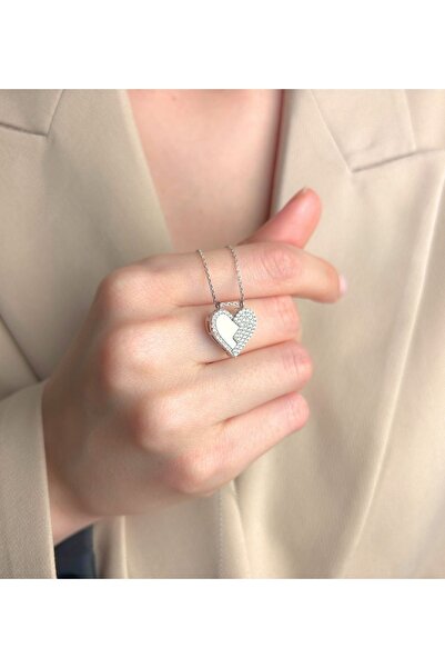 OGO SİLVER 925 Ayar Gümüş ( Işıklı Kutu Hediye ) Sen Ve Ben Mıknatıslı Birleşen Kalp Kolye