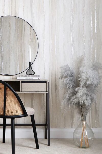 Bien Duvar Kağıtları Bien Exclusive 5366 Metalik Gümüş Ile Soğuk Gri Akan Des...