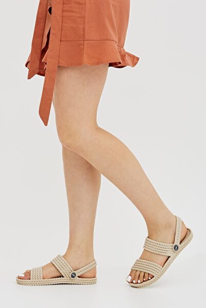Moda Devrin Gz13339 Αντιολισθητικά πέδιλα και παντόφλες σε μπεζ ψάθινο λουκ Σανδάλια παραλίας πισίνας Παντόφλες