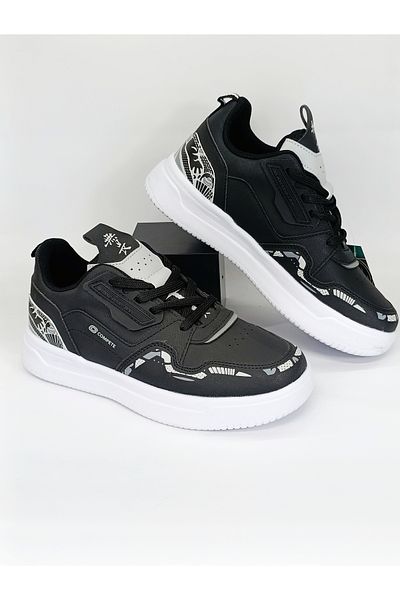 Ayakkabı Durağı Women's Black and White Patterned Sports Shoes