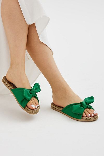 Moda Devrin Green Bow Women's Slippers Non-Slip Sole Pool Sea Beach Slippers