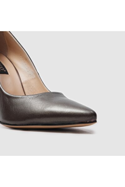 TOGO Antrasit Gri Hakiki Deri Kadın Stiletto Ayakkabı 13 Pont [001320]