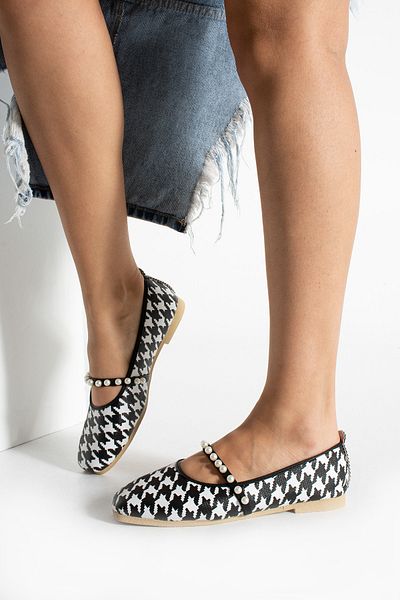 Moda Devrin Women's Checkered Pearl Ballerina Home and Outdoor Shoes