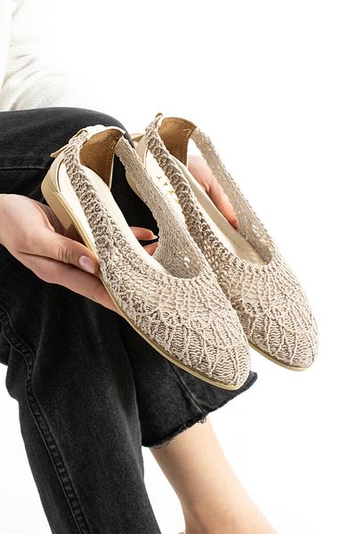 Moda Devrin Béžové otevřené pletené sandály