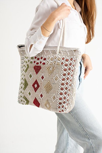 Moda Devrin Medium Size Patterned Zippered Travel Market Picnic Beach Bag (Pattern is Variable)