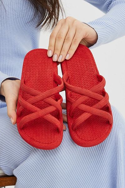 Moda Devrin Gz12494 Red Straw Look Anti-Slip Slippers Pool Sea Beach Slippers