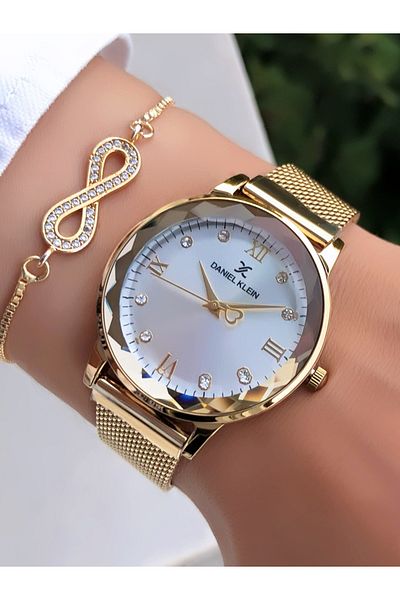 Daniel Klein New Season Straw Cord Gold Gold Color Women's Wristwatch Bracelet