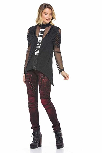 Cipo&Baxx Жіночі бордові джинси з камінням, пофарбовані синьою фарбою