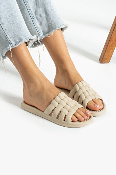 Moda Devrin Gz14273 Бежеві нековзні тапочки для ванної, лазні, балкона, басейну, моря та пляжу