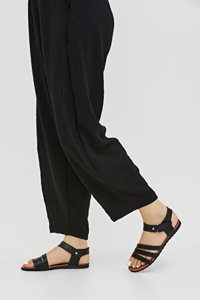 Moda Devrin Černé ploché sandály s nastavitelným suchým zipem