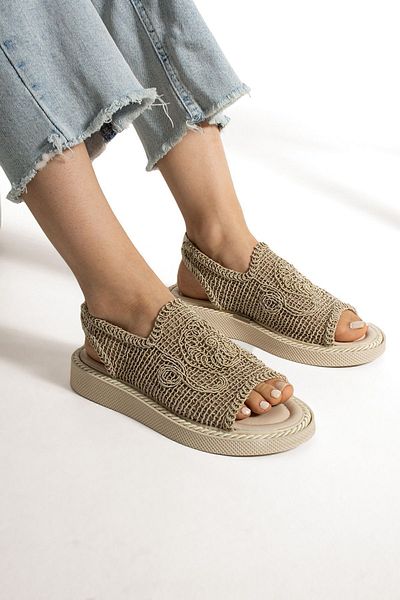 Moda Devrin Straw Knit Beige Sandals