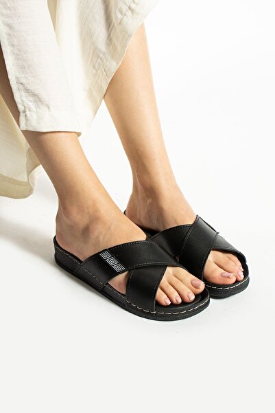 Moda Devrin Gz12668 Papuci cu talpă anatomică cu cruce neagră