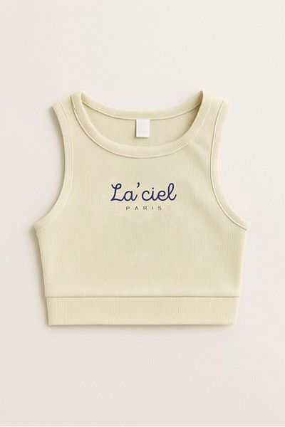 Magu Girl's Cotton La'Ciel Written Ribbed Tank Top - Summer Basic Design