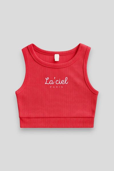 Magu Girl's Cotton La'Ciel Written Ribbed Tank Top - Summer Basic Design