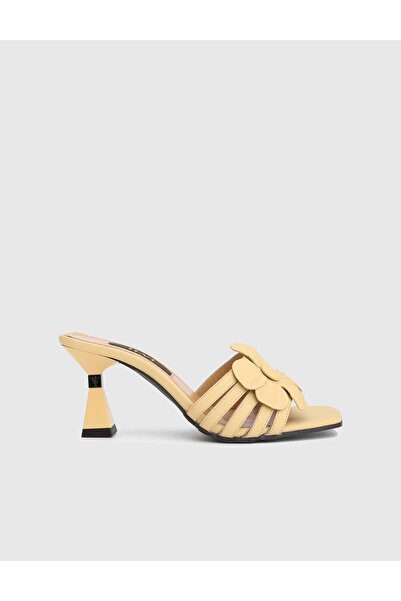 İLVİ Novato Genuine Leather Yellow Women's Heeled Slippers
