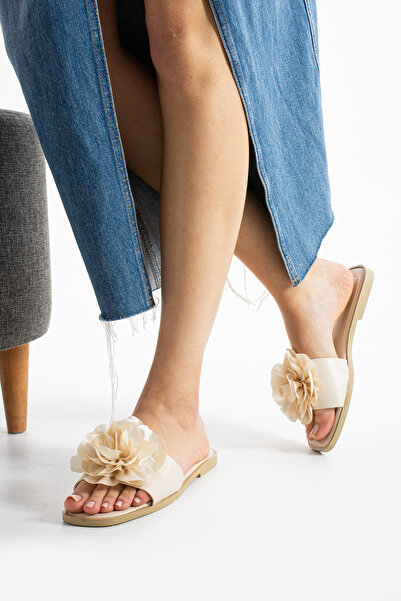 Moda Devrin Beige Rose Women's Slippers Home and Outdoor Slippers