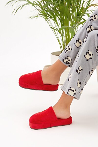 Moda Devrin Červené domácí pantofle s uzavřenou přední tichou podrážkou