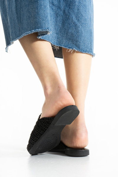 Moda Devrin Black Pointed Pear Women's Slippers Outdoor and Home Slippers