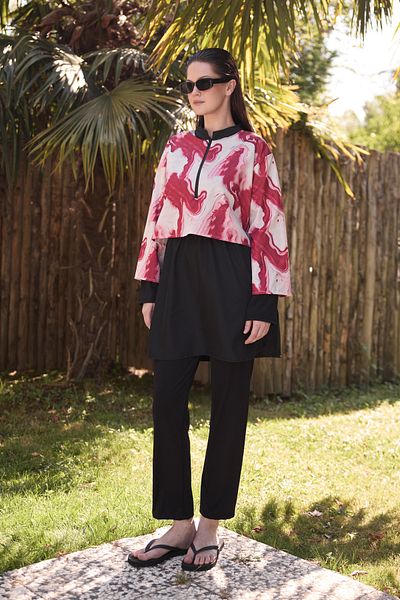 Bipantolon Γυναικείο Σετ μαγιό Hijab Cherry Marbling με στάμπα 3 τεμαχίων