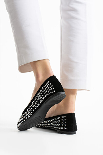 Moda Devrin Pantofi de damă Black White Stone Ballerina pentru casă și exterior