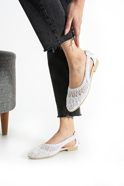 Moda Devrin Λευκά Πλεκτά Σανδάλια Ανοιχτής Πλευράς