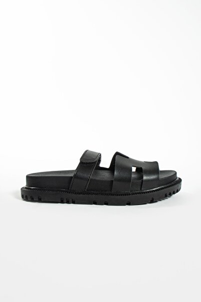 Moda Devrin Papuci de damă cu talpă confortabilă anatomică cu velcro negru (P...